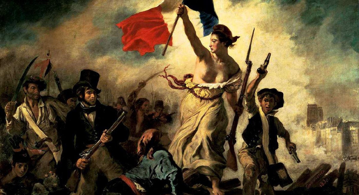 Fotografia obrazu Wolność wiodąca lud na barykady autorstwa Eugène’a Delacroix